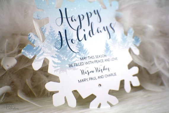 Snowflake Holiday Card | Greetings | Merry Christmas | Happy Holidays | Blue | White | Snow | Winter | Crystal | Snowflake Card Il_570xn