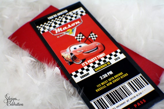 Cars Big Ticket Invitations, Cars Birthday Invitations, Lightning McQueen Invitation, Cars Party, Boys Invitation, Ticket invitation Il_570xn