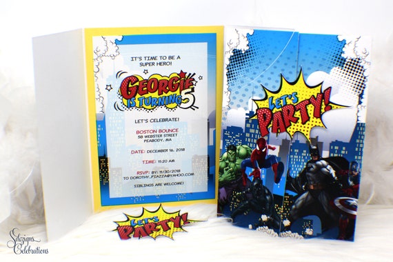 Superhero Birthday Invitation, Avengers invitation, Batman, Spiderman, Hulk, Flash, Thor, Black Panther, Comics Birthday Invitation, Party Il_570xn