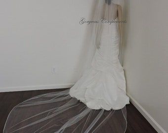 Wedding Veil Single Tier with Soft Satin Rattail Edge Extra Fullness, Bridal Veil