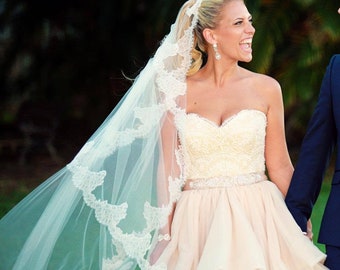 Alyssa Chantilly Style Wedding Veil, Bridal Veil Single Tier
