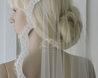 Lovely Mantilla Bridal Veil with Alencon Style Lace Choose Length/Color, Bridal Veil