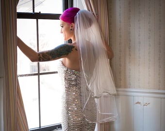 Double Tier with Satin Ribbon Wedding Veil, Bridal Veil