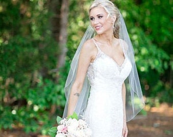 Simplicity Cascade Mantilla Style Wedding Veil Pencil Edge Sheer, Bridal Veil
