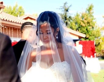 Double Tier Drop Wedding Veil, Pencil Edge Bridal Veil
