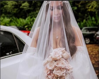 Long Blusher Veil-Drama Veil-Cathedral or Chapel Length Veil