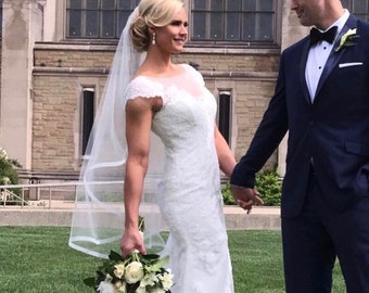 Single Tier Horsehair Trim 5/8 or 1/4 Wedding Veil , Bridal Veil