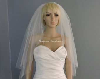 Double Tier Wedding Veil Extra Fullness Hip Length, Bridal Veil