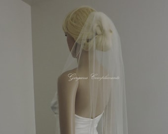 Wedding Veil Single Tier Pencil Edge Hip Length Standard Fullness, Bridal Veil PE3572