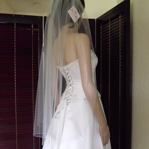Wedding Veil Single Tier Pencil Edge Hip Length Standard Fullness, Bridal Veil PE3572 image 4