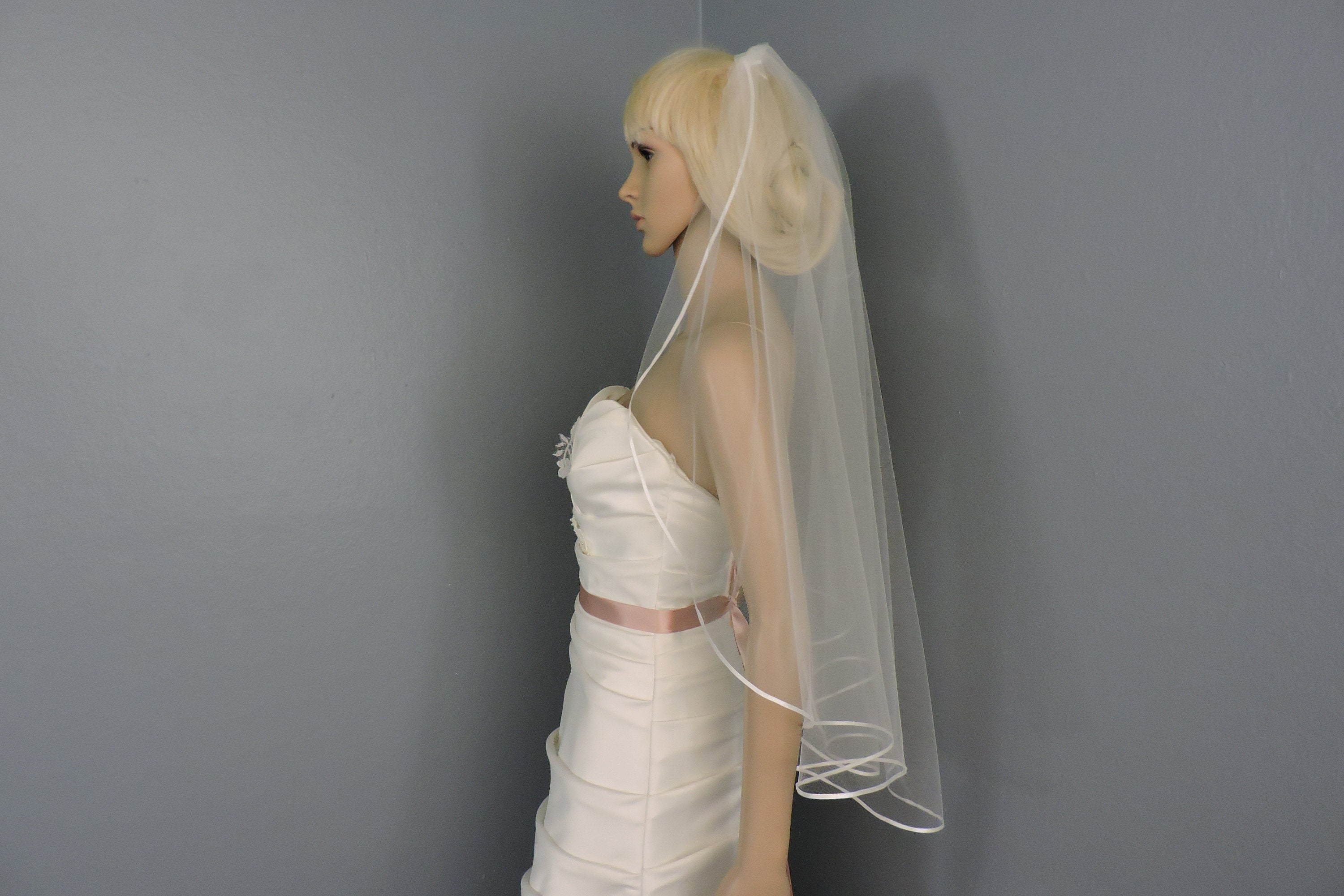 Wedding Veil Cascade Satin Ribbon Edge, Bridal Veil Choose your Color