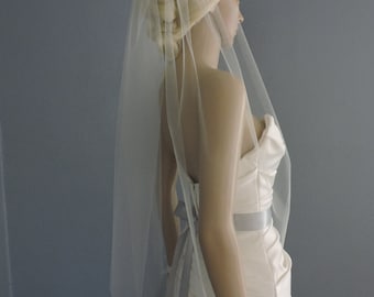 Sheer Wedding Veil Hip Lenght Cut Edge, Bridal Veil  CE36X50