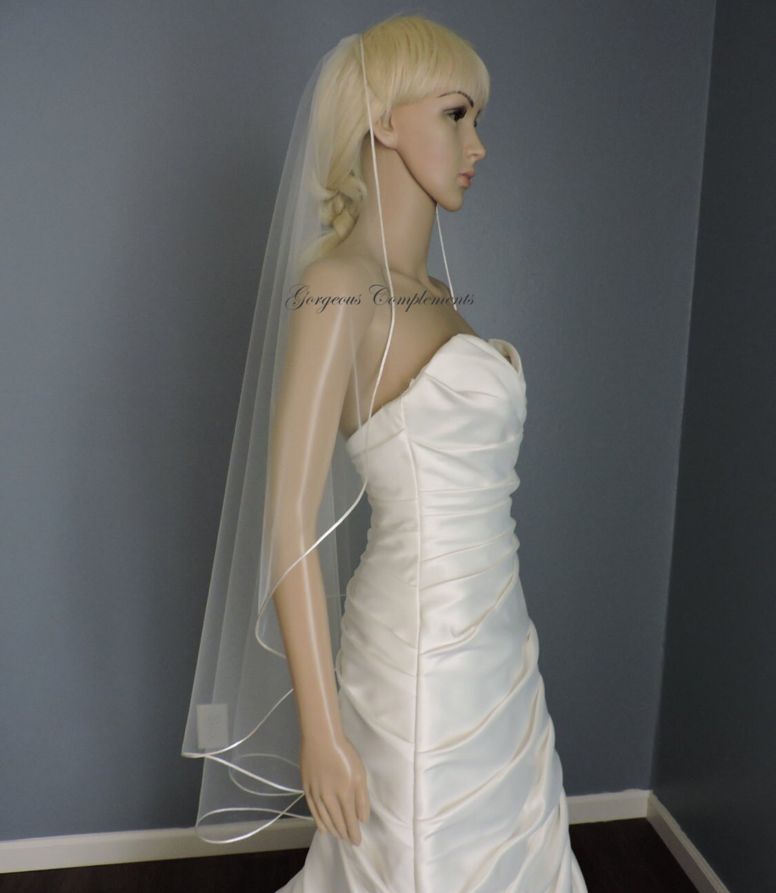 Wedding Veil Cascade Fingertip or Waltz Satin Rattail Cord