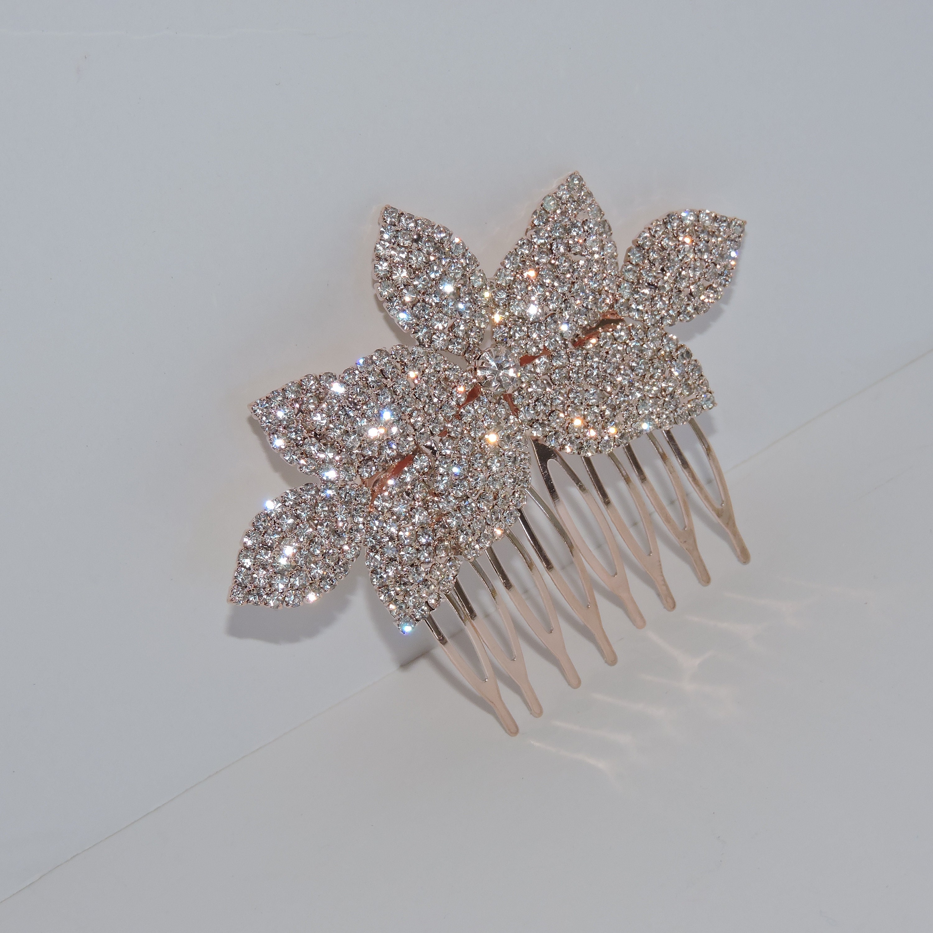 ?️ Rose Gold Bridal Rhinestone Comb Amazon.com : Denifery Rose Gold Bridal Hair Comb - Sparkly  main image 3