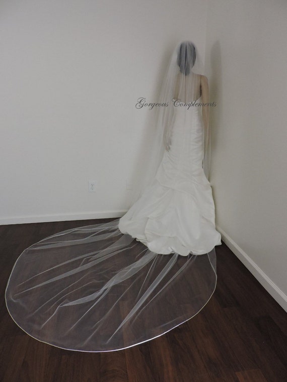 Wedding Veil Single Tier with Soft Satin Rattail Edge Extra Fullness, Bridal Veil