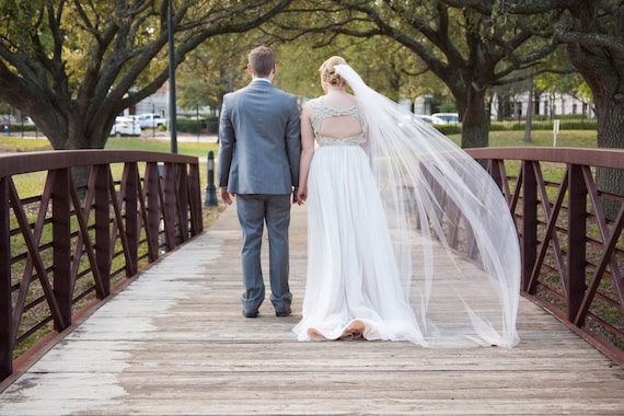 Soft Wedding Veil Cut Edge 108" Wide Simple Veil,,Bridal Veil, cathedral veil, chapel veil