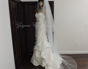 2 Tier Chapel Length Wedding Veil, Pencil Edge, Extra Fullness