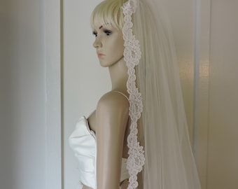 Bridal Veil with 2 inch Lace, LUCY Wedding Veil