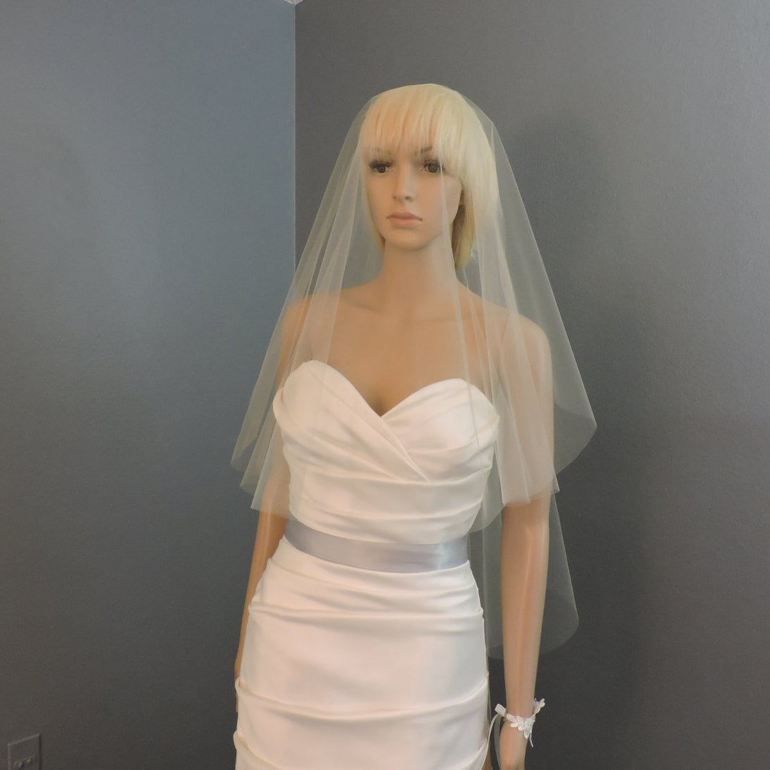 Wedding Veil Double Simplicity Cascade Cut Edge, Bridal Veil, Blusher