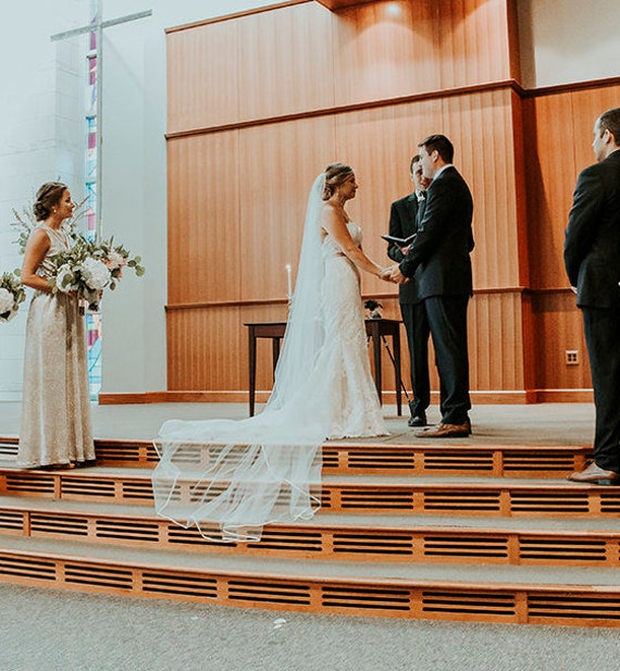 Brides & Hairpins Tamar Cathedral Veil with Blusher - Satin Ribbon Edging Retail