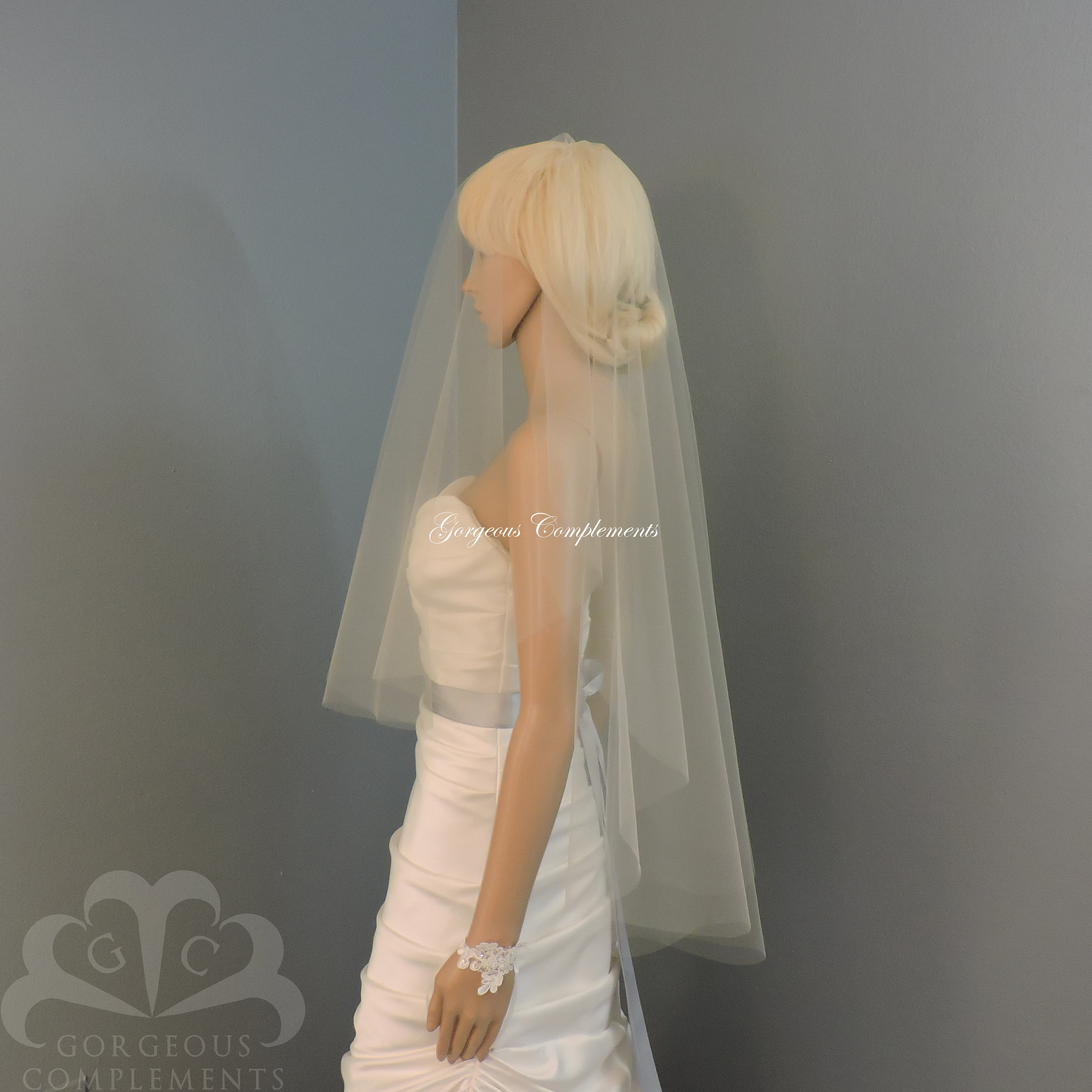 Wedding Veil Double Simplicity Cascade Cut Edge, Bridal Veil, Blusher