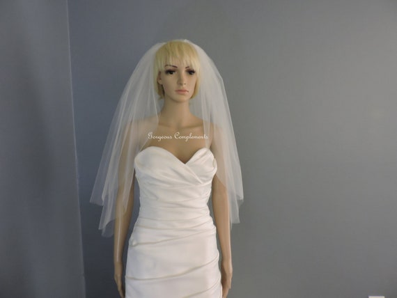 Double Tier Wedding Veil Extra Fullness Hip Length, Bridal Veil