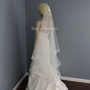 Wedding Drop Veil Illusion Tulle with 2 Horsehair Trim, Bridal Veil, HH2G Blush White Ivory Champagne Off White Light Ivory image 6