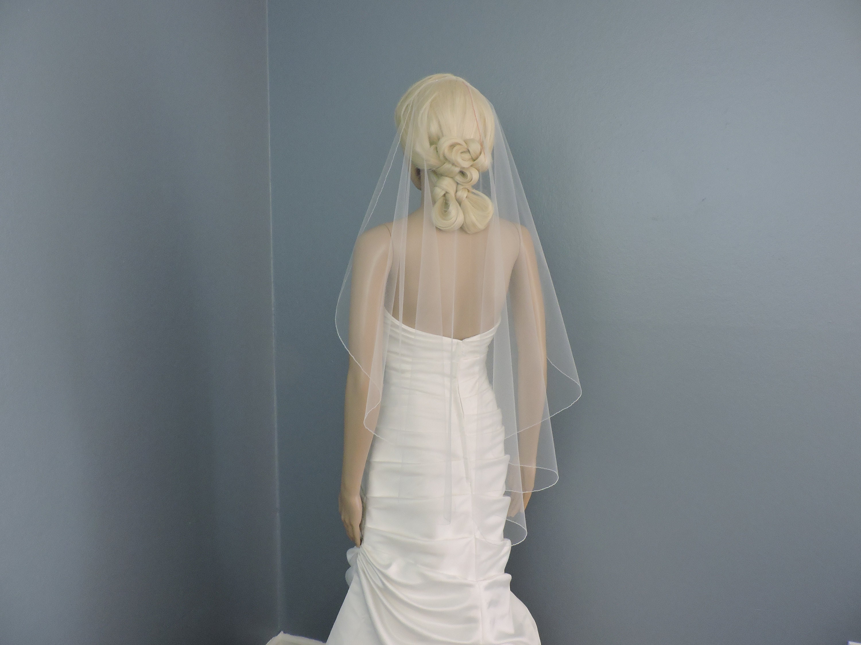 Simplicity Cascade Mantilla Style Wedding Veil Pencil Edge Sheer