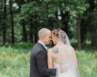 Minimalist Wedding Veil, Mantilla Cut, Raw Edge, Bridal Tulle