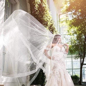 Wedding Drop Veil Illusion Tulle with 2&quot; Horsehair Trim, Bridal Veil,  HH2G Blush White Ivory Champagne Off White Light Ivory