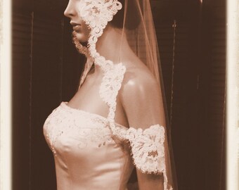 French Beaded lace Mantilla Wedding Veil