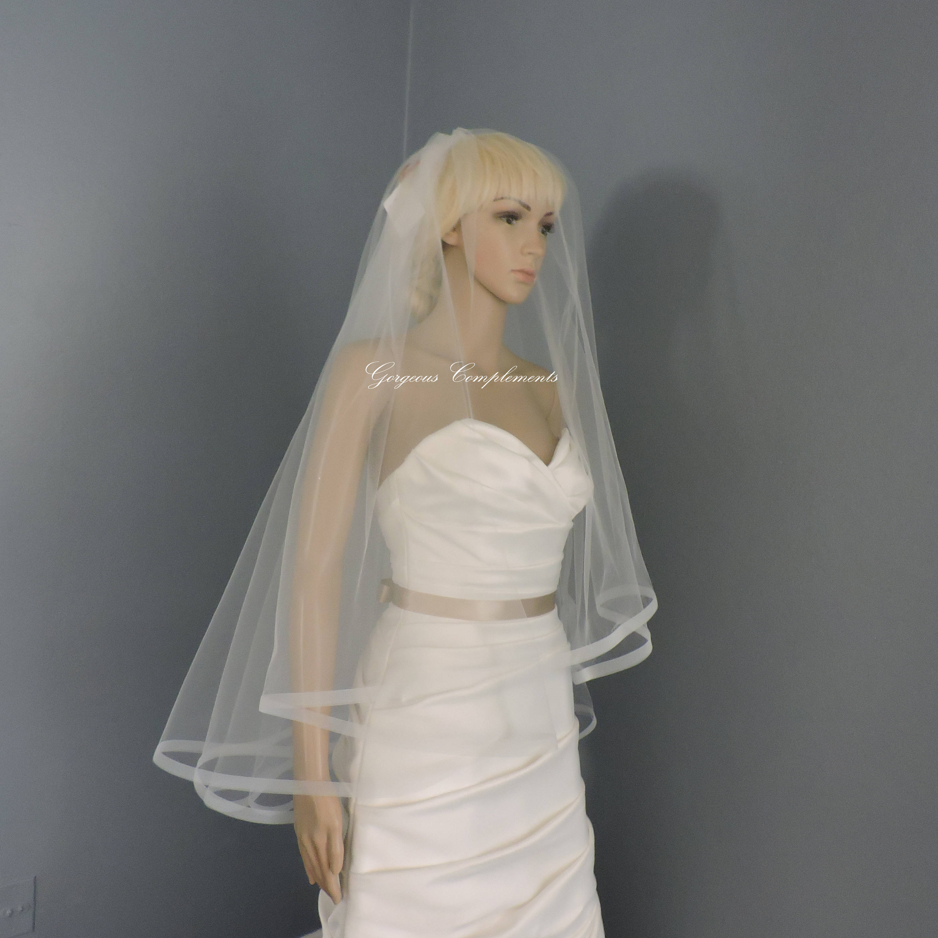 5/8 Horsehair Trim Wedding Veil , Bridal Veil, Blush, White, Ivory