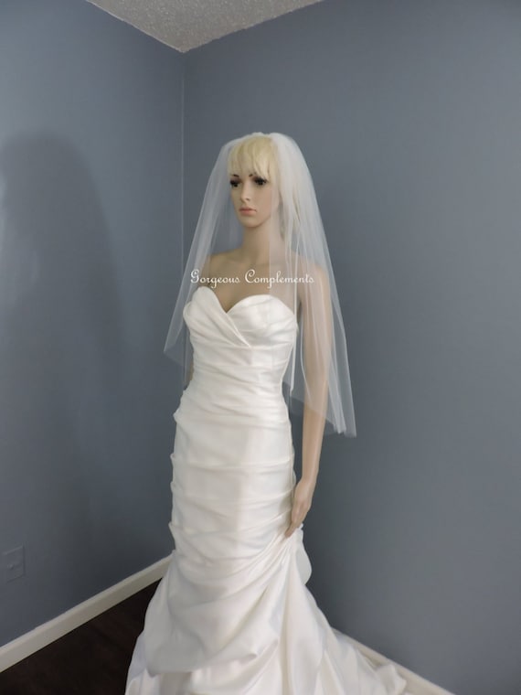 Wedding Veil Single Tier Cut Edge Hip Length Extra Fullness, Bridal Veil 33X108CE