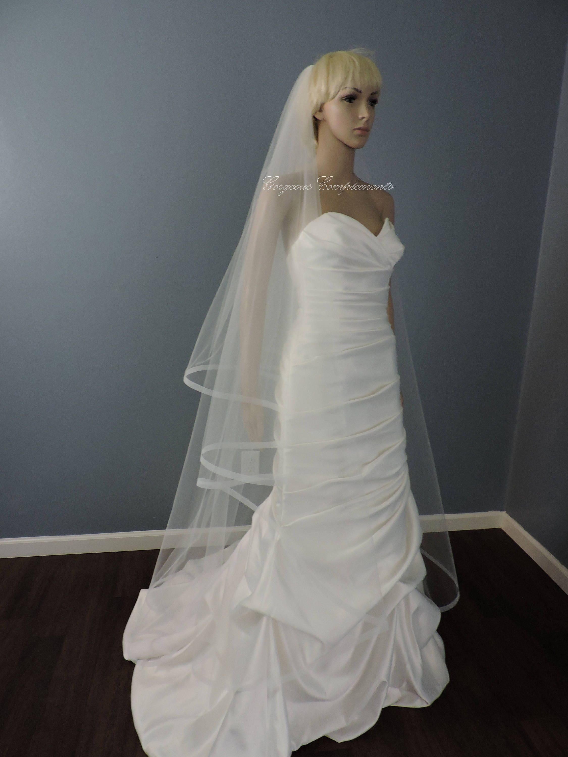 5/8 Horsehair Trim Wedding Veil , Bridal Veil, Blush, White, Ivory