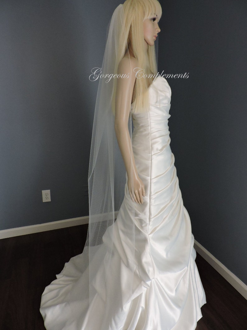 Floor Wedding Veil 1 Tier Medium Fullness Classic Bridal Veil CUT EDGE CE70X90 image 3
