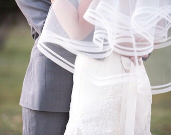Double Horsehair Edge Wedding Drop Veil, Bridal Veil 2HH