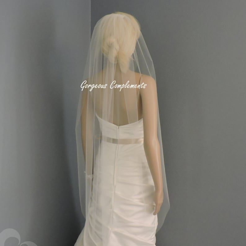 Single Fingertip Length Sheer Wedding Veil with Cut Edge, Bridal Veil ST4255CE image 1