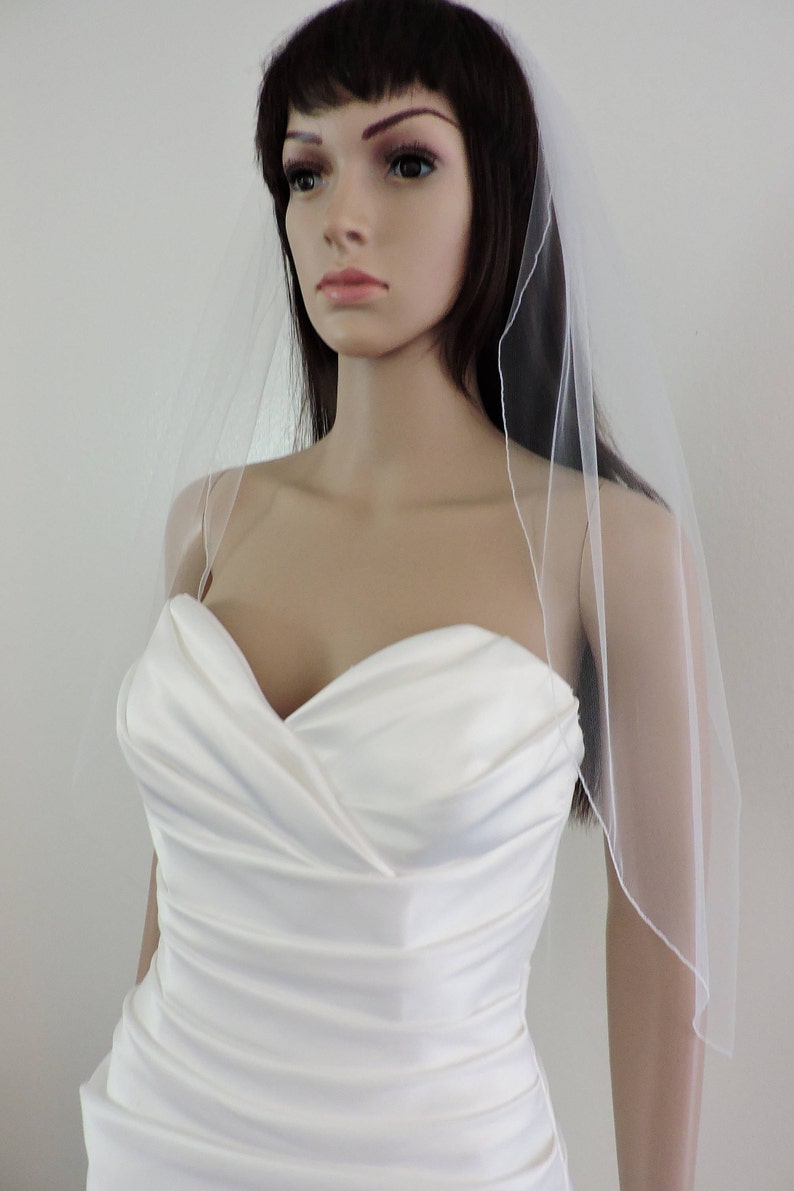 Wedding Veil Single Tier Pencil Edge Hip Length Standard Fullness, Bridal Veil PE3572 image 7