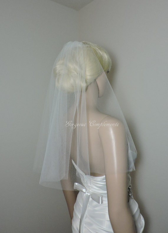 Short Little Sheer Veil - Blusher Wedding Veil, Bridal Veil CE20X50