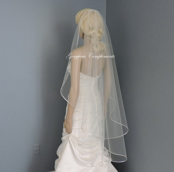 Wedding Veil Cascade Satin Rattail Cord Edge, Bridal Veil C90RE