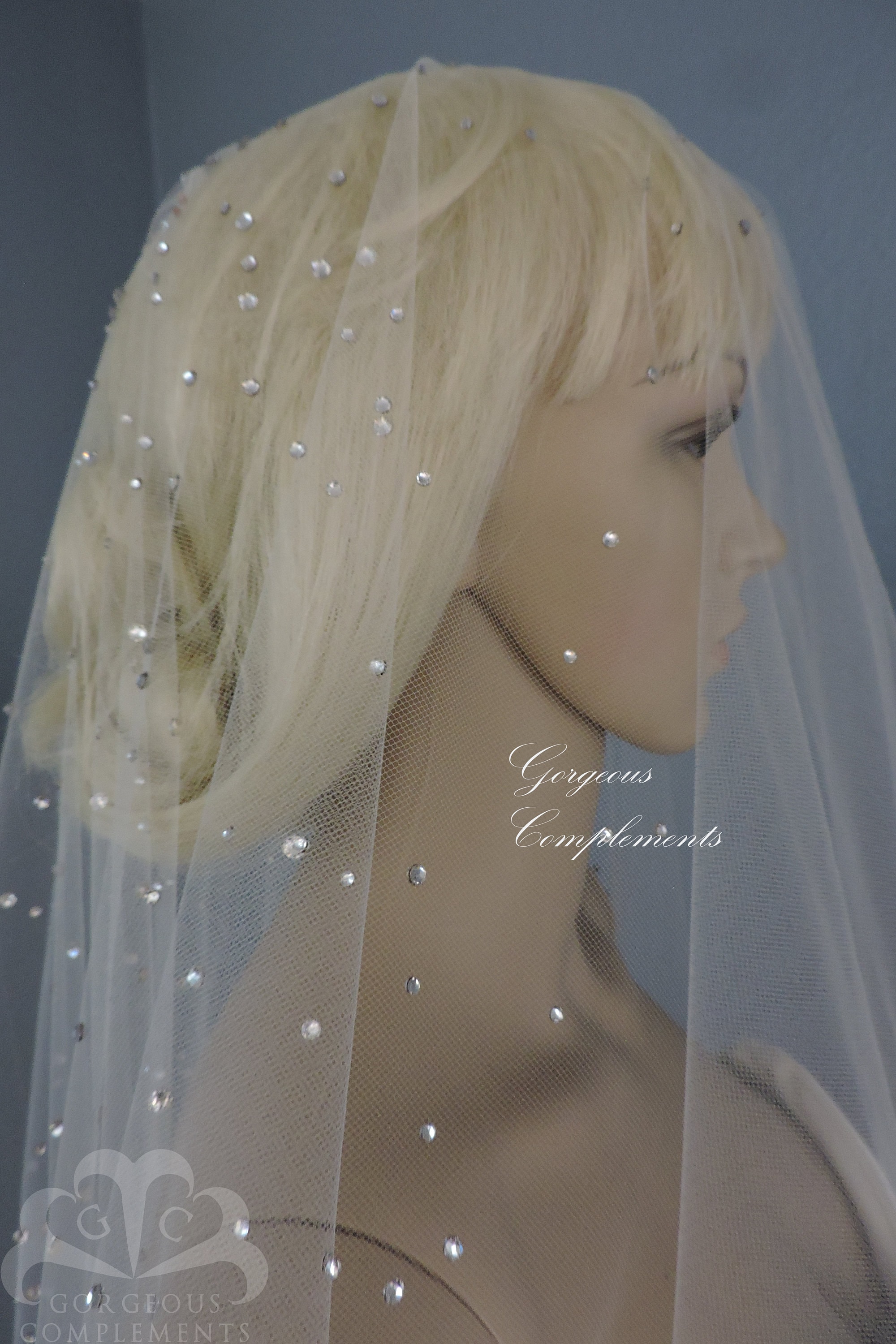 RAINRhinestone Drop Veil Beaded with Rhinestones Bridal Veil Wedding