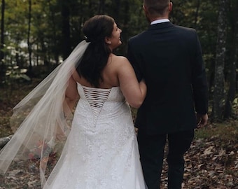 Cascade Cut Edge Wedding Veil, Illusion Tulle, Single Tier