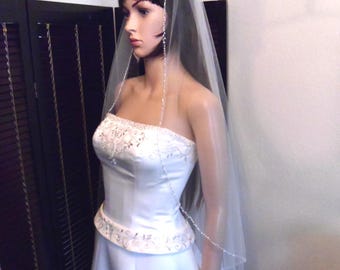 Sparkle Beaded Cascade Wedding Veil - Swarovski Crystals & Pearls