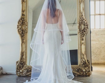 5/8" Horsehair Trim Wedding Veil, Bridal Veil, Tulle
