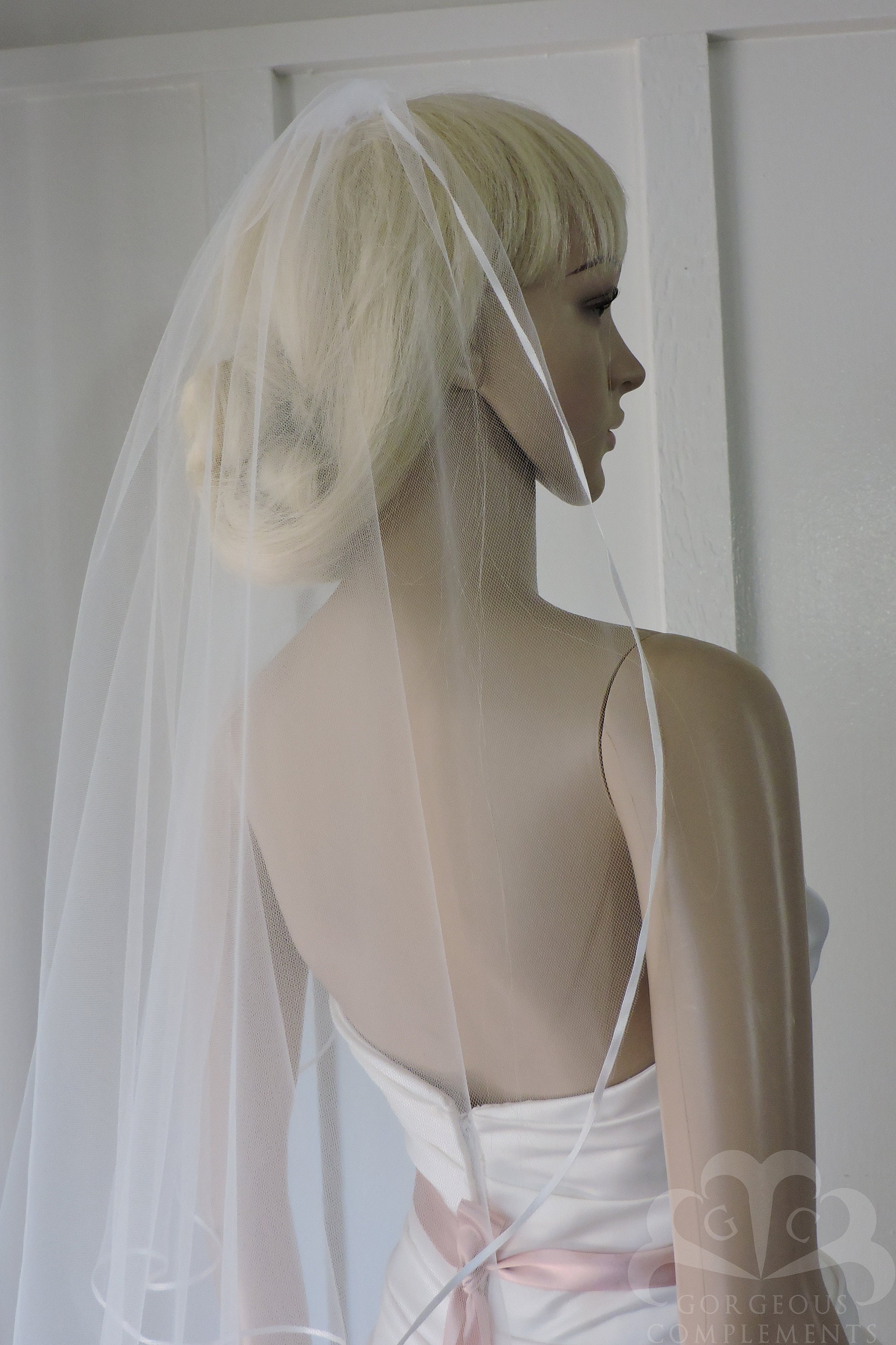 Wedding Veil Cascade Satin Ribbon Edge, Bridal Veil Choose your Color