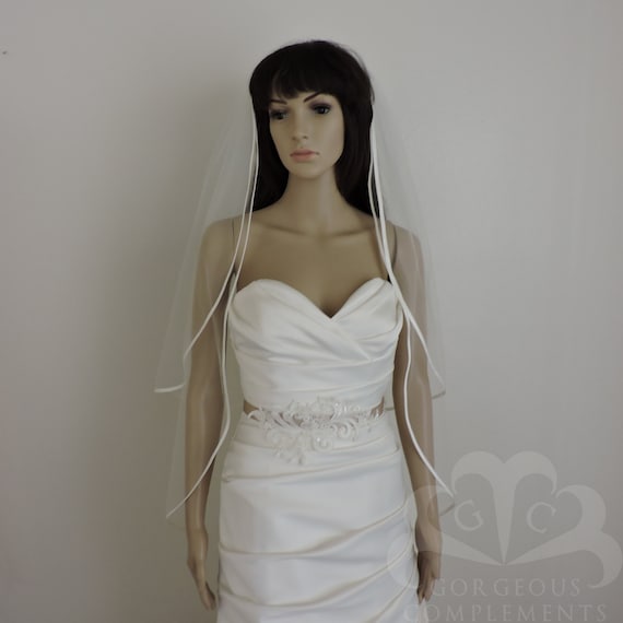 Double Tier 1/4" Bias Satin Straight Cut Sheer Bridal Veil