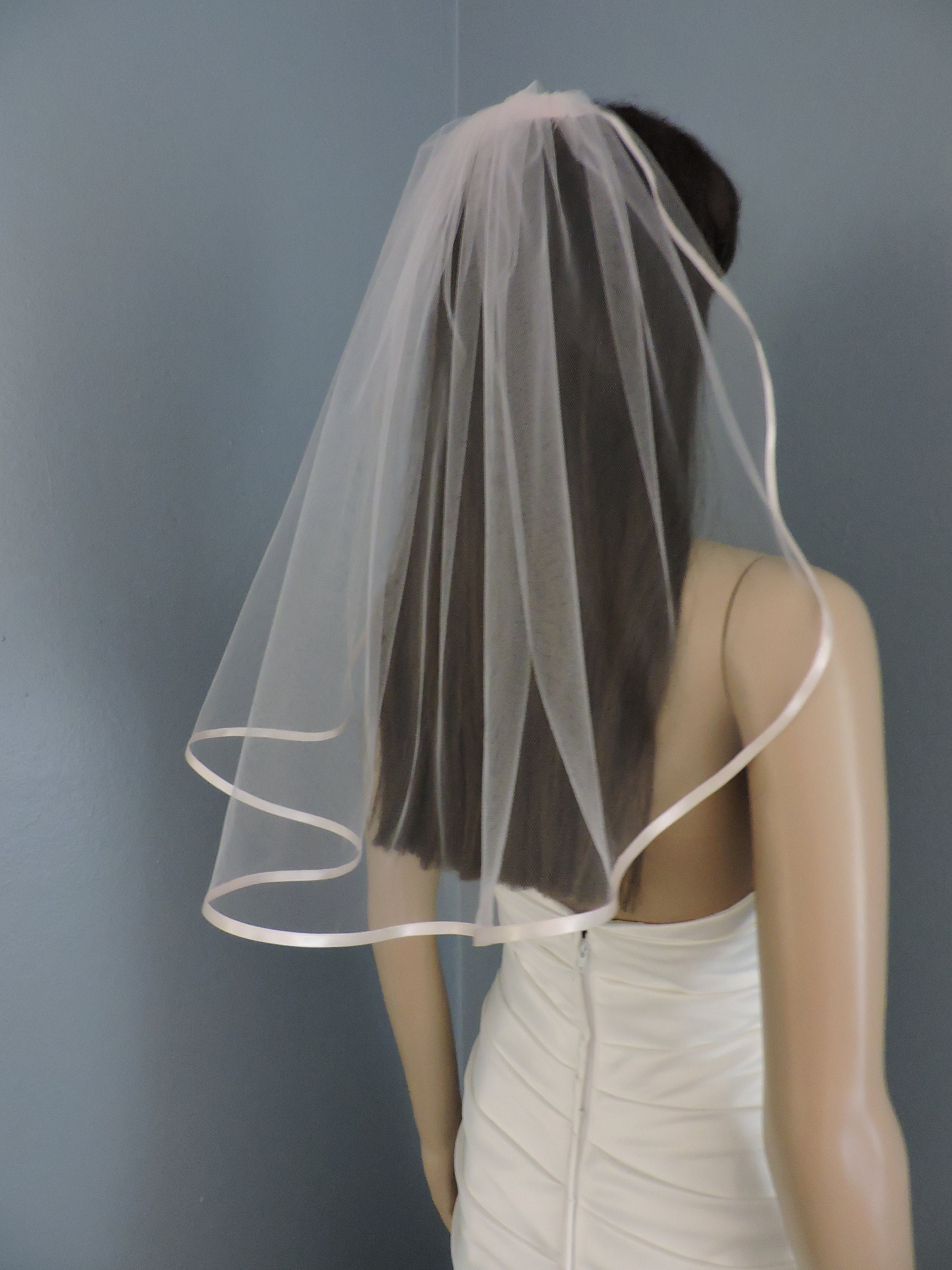 Mini Fly Away Wedding Veil with Ribbon Edge, Bridal Veil