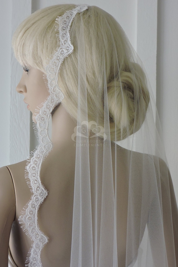 Lovely Mantilla Bridal Veil with Alencon Style Lace Choose Length/Color, Bridal Veil