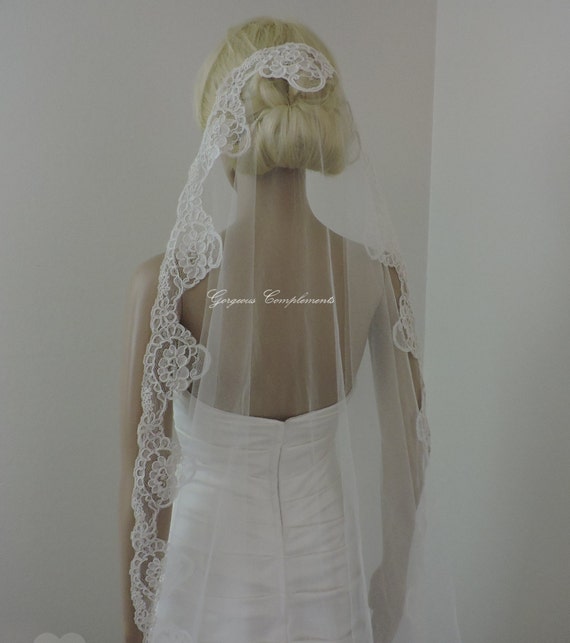 Wedding Mantilla off White or Light Ivory Alencon Lace Trim  display picture 2
