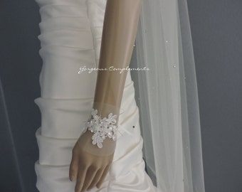 Wedding Veil Cut Edge with Scattered Rhinestones Swarovksi Crystals, Bridal Veil